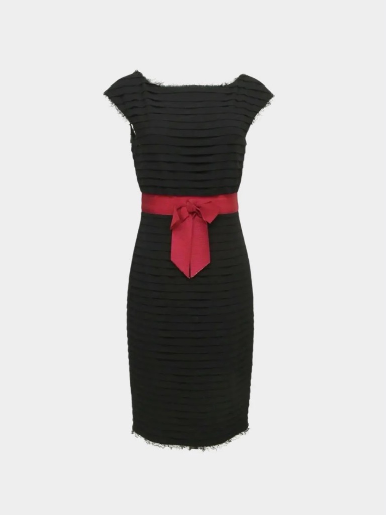 Chanelblack Sheath Dress With Red Bow, Sz 2